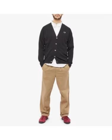 CARDIGAN EN LAINE D´AGNEAU MADE IN ITALY REISSUES FRED PERRY BLACK