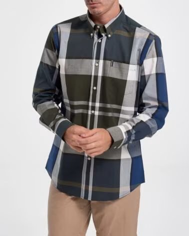 CHEMISE À MANCHES LONGUES IMPRIMÉ TARTAN COUPE TAILORED POUR HOMME BARBOUR EN SAGE MULTICOLORE MULTICOLOR