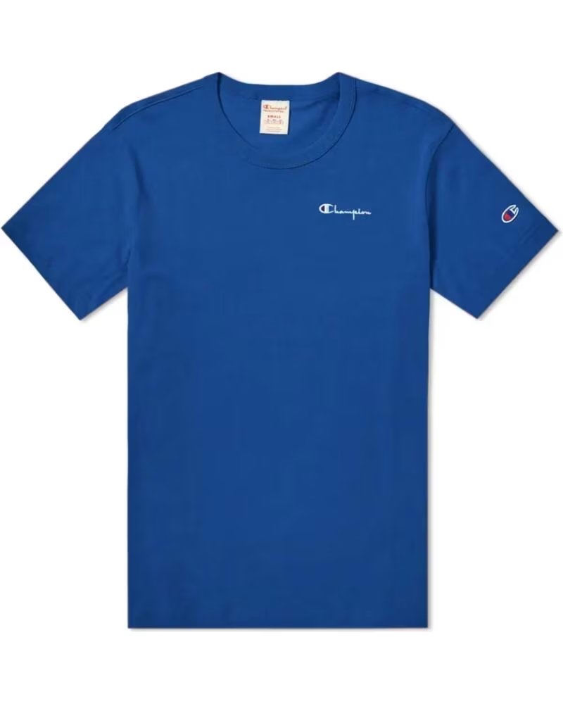 CHAMPION T-SHIRT REVERSE WEAVE SMALL SCRIPT LOGO ROYAL BLUE