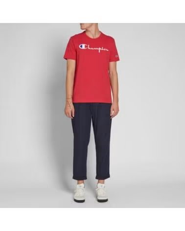 T-SHIRT CHAMPION REVERSE WEAVE SCRIPT LOGO LIGHT PINK RED