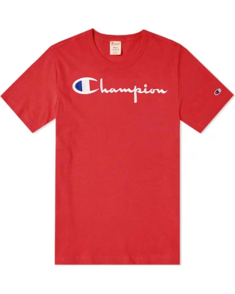 T-SHIRT CHAMPION REVERSE WEAVE SCRIPT LOGO LIGHT PINK RED