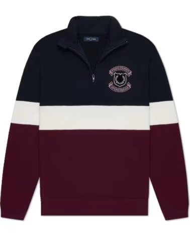 SWEAT-SHIRT FRED PERRY DEMI-ZIP AVEC ÉCUSSON BRODÉ MULTICOLORE NAVY