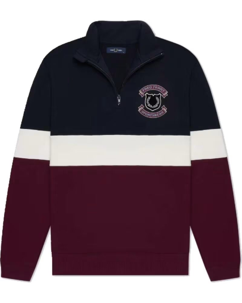 FRED PERRY HALB-ZIP-SWEATSHIRT MIT BESTICKTEM MEHRFARB-WAPPEN NAVY