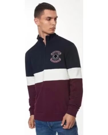 FRED PERRY HALB-ZIP-SWEATSHIRT MIT BESTICKTEM MEHRFARB-WAPPEN NAVY