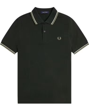 FRED PERRY SLIM FIT TWIN TIPPED POLO NIGHT GREEN - LIGHT ECRU OLIVE MINT DARK