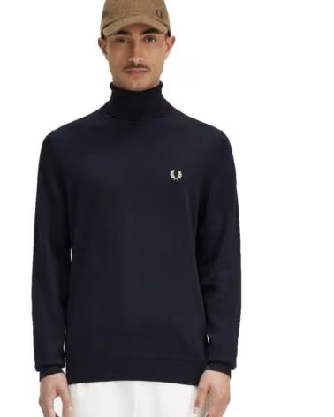 PULL COL ROULÉ FRED PERRY NOIR ET JAUNE BLACK