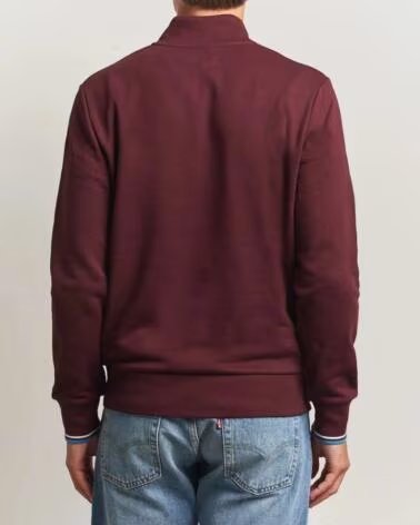 FRED PERRY SWEAT-SHIRT HALF ZIP OXBLOOD ECRU COURT BLUE BURGUNDY HOMME