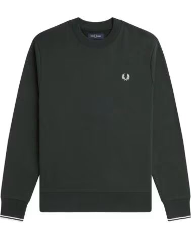 FRED PERRY CREW NECK SWEATSHIRT NIGHT GREEN UND SNOW WHITE DARK