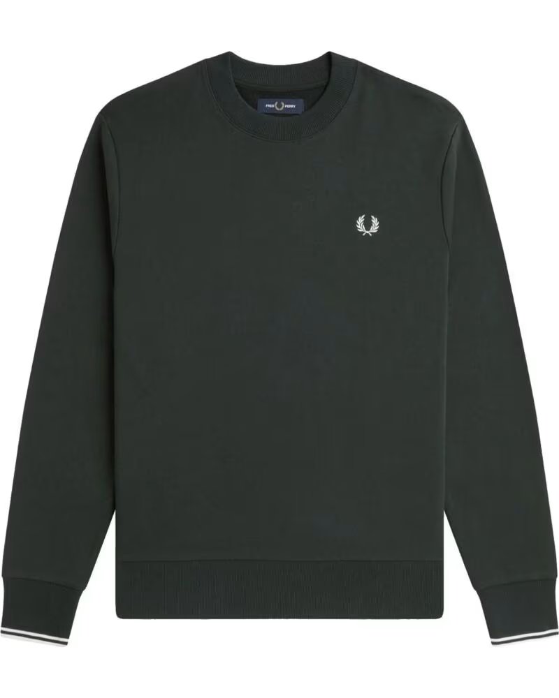 FRED PERRY CREW NECK SWEATSHIRT NIGHT GREEN UND SNOW WHITE DARK