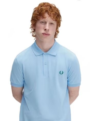 FRED PERRY POLO SLIM FIT PLAIN TRACK BLUE SPORT GREEN LIGHT
