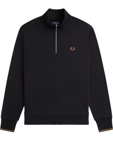 FRED PERRY FELPA HALF ZIP NERO E PIETRA OMBRATA BLACK
