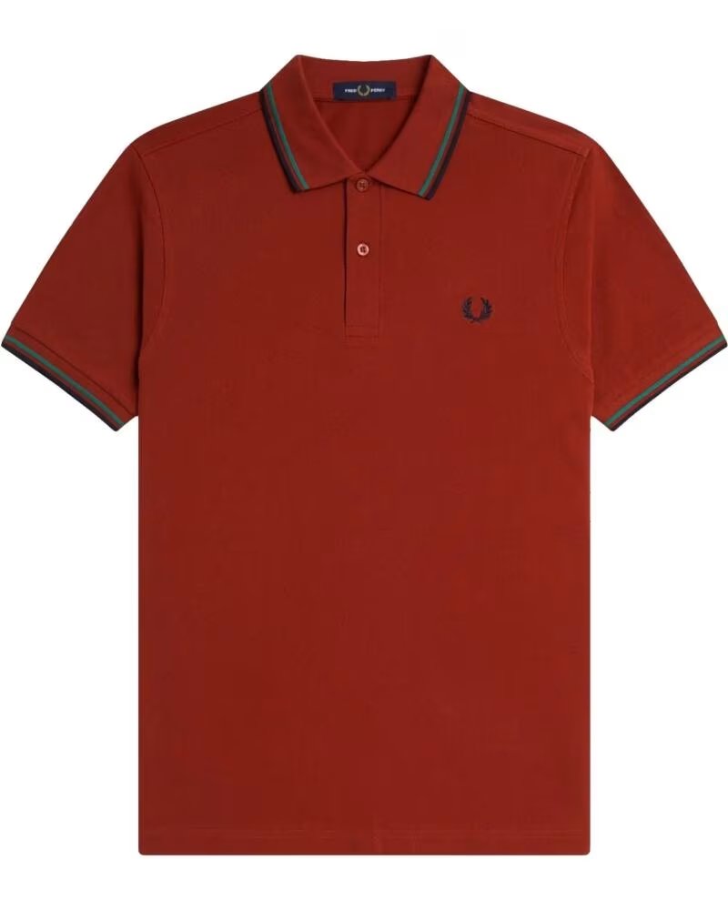 FRED PERRY POLO SLIM FIT À DOUBLE LISERÉ BURNT RED