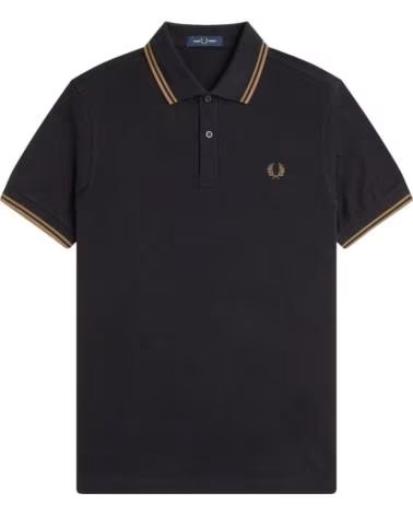 FRED PERRY SLIM FIT TWIN TIPPED POLO BLACK SHADED STONE