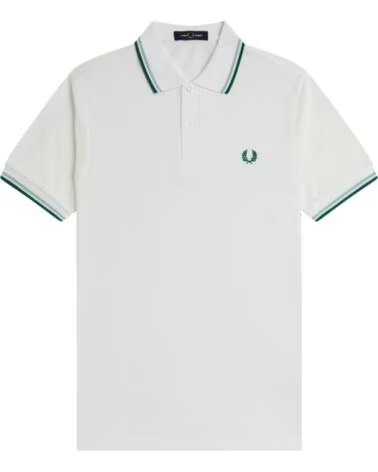 POLO SLIM FIT TWIN TIPPED FRED PERRY SNOW WHITE TRACK BLUE SPORT GREEN BLANCO