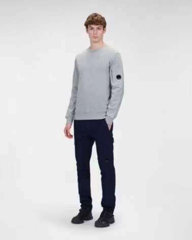 CP COMPANY DIAGONAL RAISED FLEECE CREW NECK SWEATSHIRT GREY MELANGE