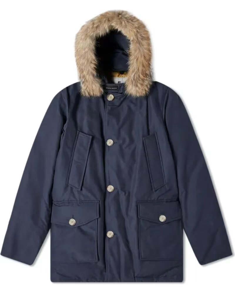 WOOLRICH ARKTISCHER PARKA AUS RAMAR MIT ABNEHMBAREM PELZBESATZ MELTON BLUE REP