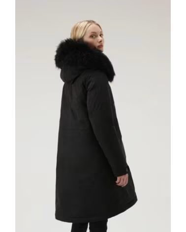 WOOLRICH MANTEAU PARKA LONG AVEC FOURRURE EN CACHEMIRE NOIR BLACK