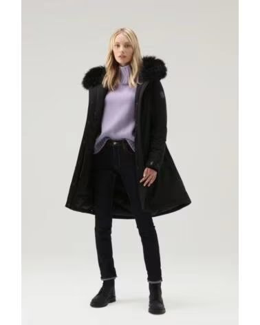 WOOLRICH MANTEAU PARKA LONG AVEC FOURRURE EN CACHEMIRE NOIR BLACK