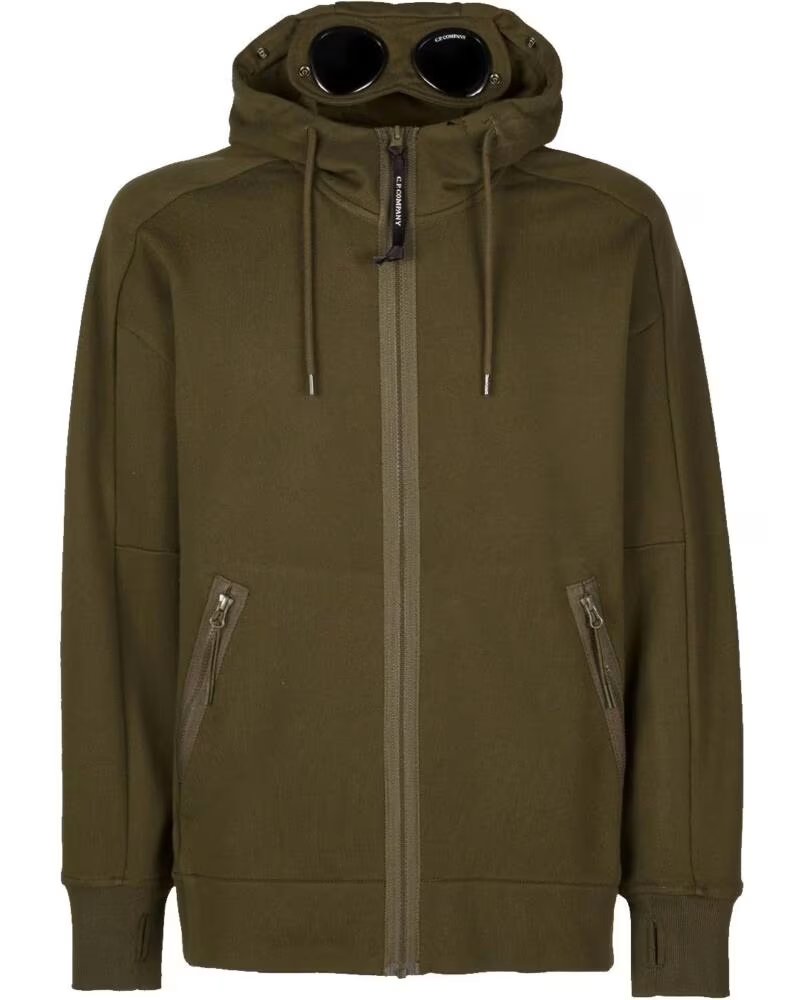 CP COMPANY DIAGONAL RAISED FLEECE GOGGLE KAPUZENPULLOVER IVY GREEN DARK
