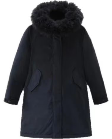 PARKA LONGUE FEMME WOOLRICH AVEC FOURRURE EN CACHEMIRE MELTON NAVY