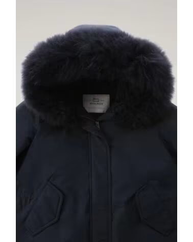 PARKA LONGUE FEMME WOOLRICH AVEC FOURRURE EN CACHEMIRE MELTON NAVY