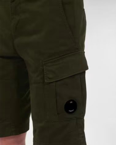 CP COMPANY CARGO SHORTS STRETCH SATEEN IVY GREEN DARK