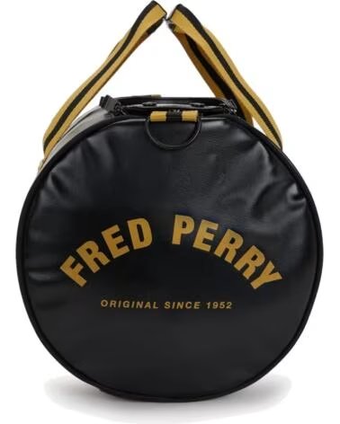 FRED PERRY CLASSIC BARREL BAG L3352 SPORTTASCHE SCHWARZ GOLD BURGUNDY
