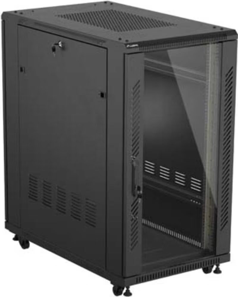 LANBERG Armario rack 19 pulgadas 22u - 600x1000 flat pack puerta cristal negro