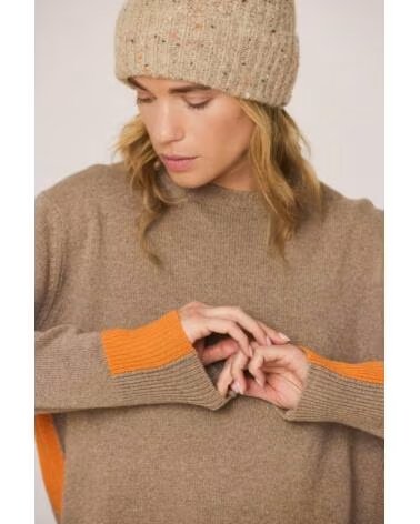 INDICOLD PULL DÉTAILS FLUO EN CACHEMIRE TAUPE VARIOS COLORES
