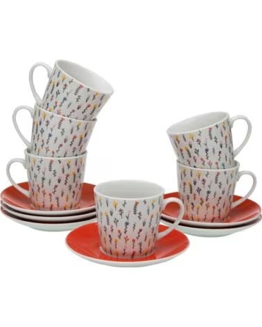 SET DE 6 TAZAS DE CAFÉ CON PLATO VERSA MULTICOLOR DE PORCELANA CON ESTAMPADO FLORAL