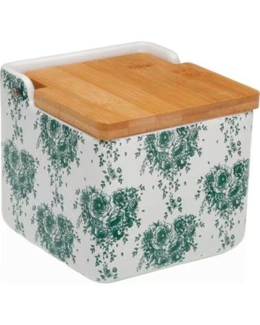 VERSA SALERO O RECIPIENTE PARA COCINA CON TAPA DE MADERA Y DISEÑO FLORAL MULTICOLOR