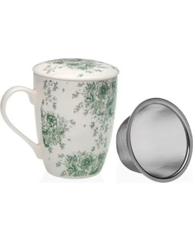 CANECA DE CHÁ COM TAMPA E FILTRO VERSA PADRÃO FLORAL MULTICOLOR