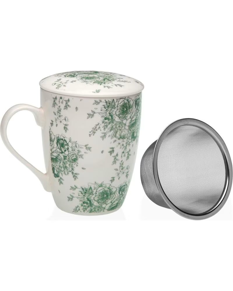 CANECA DE CHÁ COM TAMPA E FILTRO VERSA PADRÃO FLORAL MULTICOLOR
