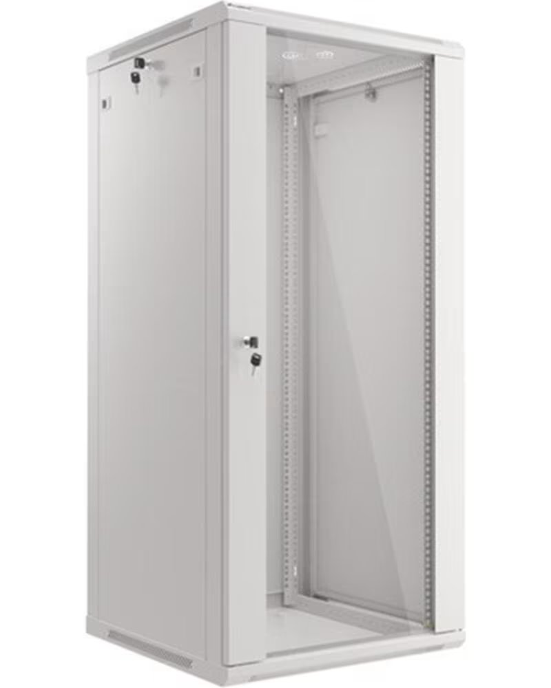 LANBERG Armario mural rack 19 pulgadas 27u - 600x600 flat pack puerta cristal gris