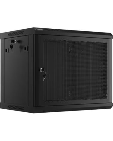 LANBERG Armario mural rack 19 pulgadas 9u - 600x450 con puerta perforada negro flat pack