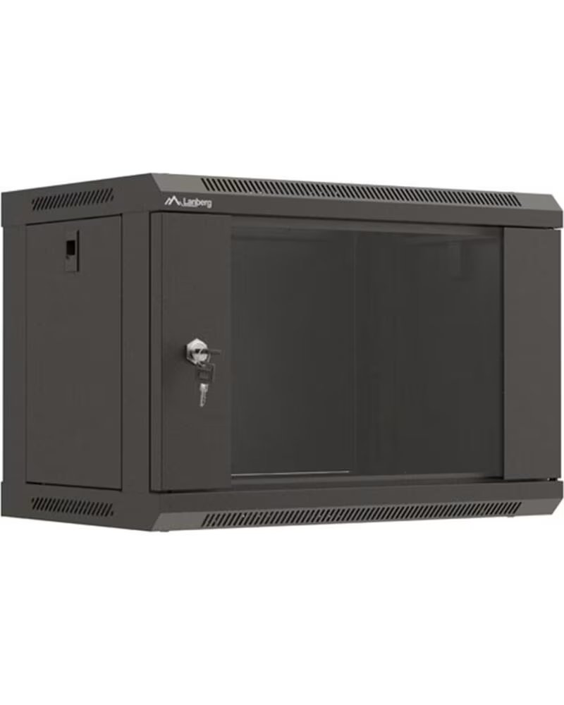 LANBERG Armario mural rack 19 pulgadas 6u - 540x350 flat pack negro puerta cristal