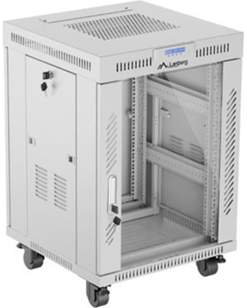 LANBERG Armario rack 19 pulgadas 15u - 600x600 flat pack gris puerta de cristal con lcd