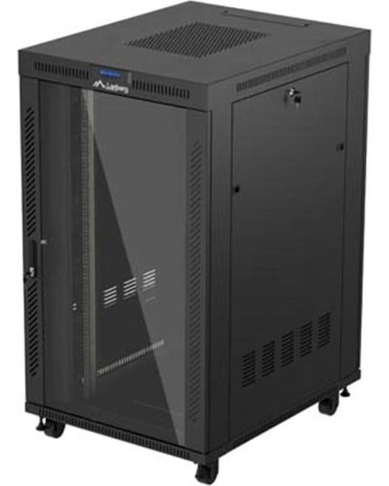 LANBERG Armario rack 19 pulgadas 27u - 800x1000 flat pack negro puerta cristal con lcd