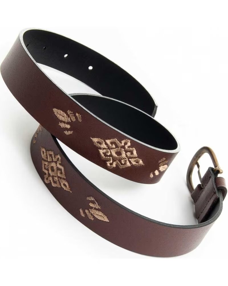 CINTURA IN PELLE MARRONE CON RICAMI PURAPIEL BORDBELT BROWN