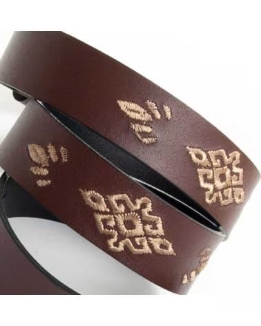 CINTURA IN PELLE MARRONE CON RICAMI PURAPIEL BORDBELT BROWN