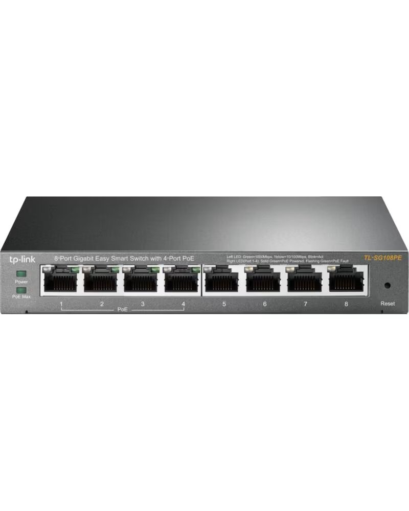 TP-LINK Switch 8 puertos tp - link tl - sg108pe easy smart 10 - 100 - 1000 4 puertos poe