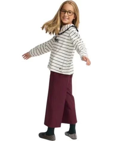 SILBON T-SHIRT FILLE RAYÉ COL VOLANT BRODÉ MULTICOLOR