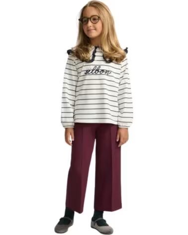 SILBON T-SHIRT FILLE RAYÉ COL VOLANT BRODÉ MULTICOLOR