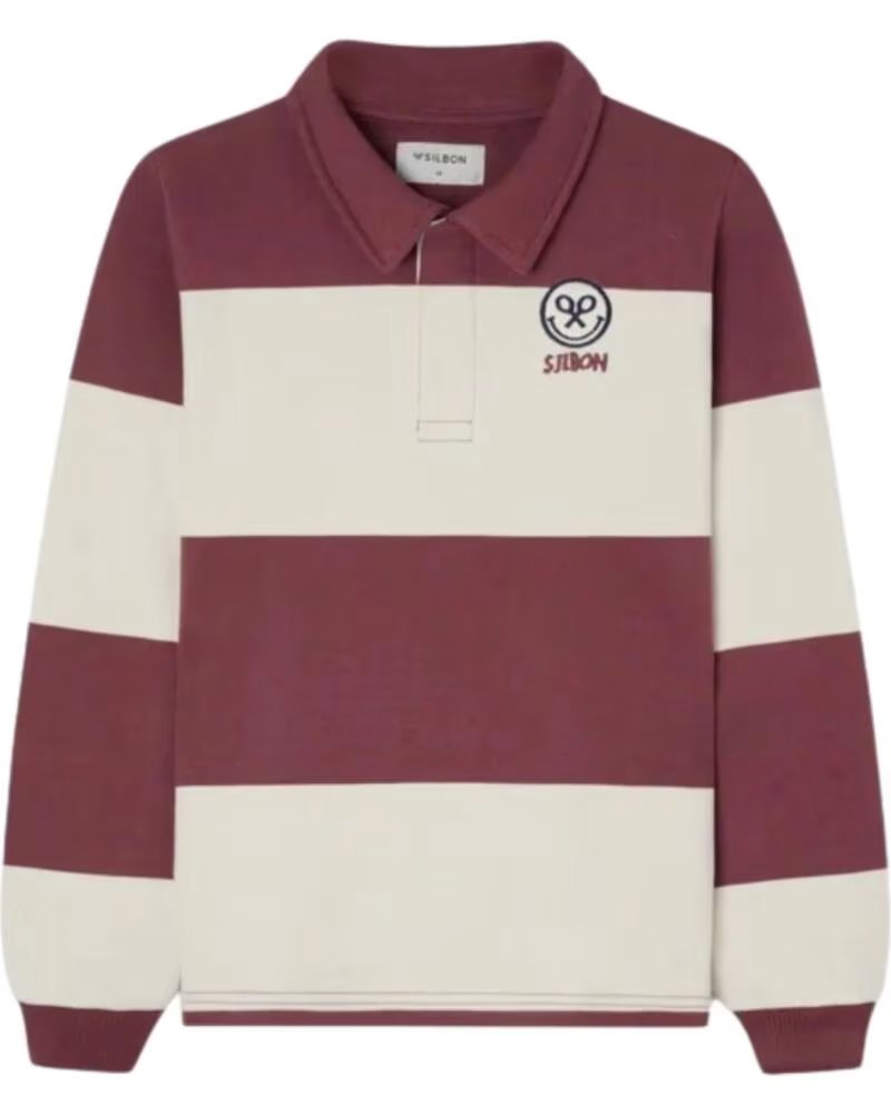 KINDER-POLOSWEATSHIRT VON SILBON IM STREIFENDESIGN IN BORDEAUX UND NATURWEISS MULTICOLOR
