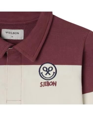 KINDER-POLOSWEATSHIRT VON SILBON IM STREIFENDESIGN IN BORDEAUX UND NATURWEISS MULTICOLOR