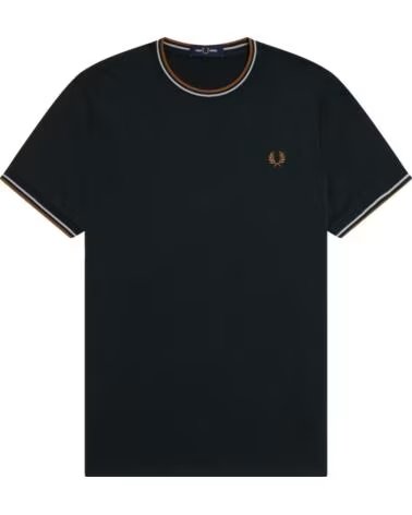 FRED PERRY T-SHIRT TWIN TIPPED NIGHT GREEN DUSKY BLUE DARK CARAMEL VERDE OSCURO
