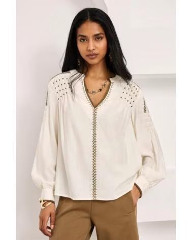NEKANE NKN BLOUSE FRONCÉE ZAINAB BEIGE