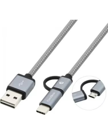 COOLBOX Cable multi usb 2 0 carga mas datos micro usb usb tipo c usb tipo a 1m gris