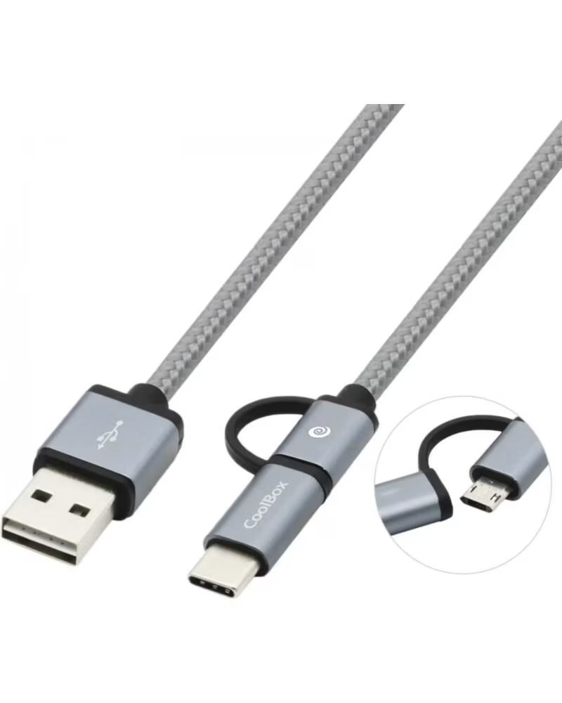COOLBOX Cable multi usb 2 0 carga mas datos micro usb usb tipo c usb tipo a 1m gris