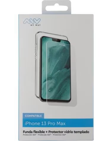 MYWAY Carcasa para apple iphone 13 pro max transparente protector pantalla cristal templado